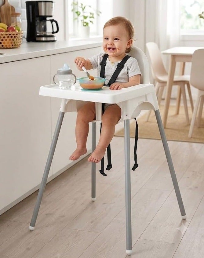 Happy Kiddo Baby High Chair with 3-Point Safety Harness, Plastic Seat and Metal Legs - Image 1