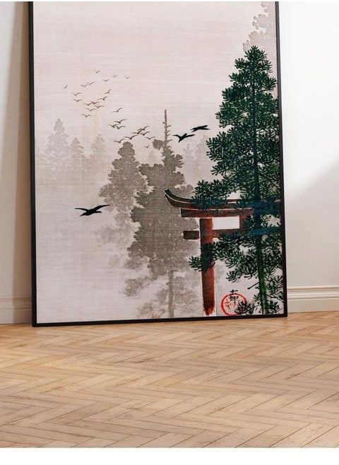 (Assembly frame) Ohara Koson Print Pine Forest Art Print Torii Gate Japanese Art Print Japanese Print Woodblock Print Wall Art Poster Print Sizes A2/A3/A4