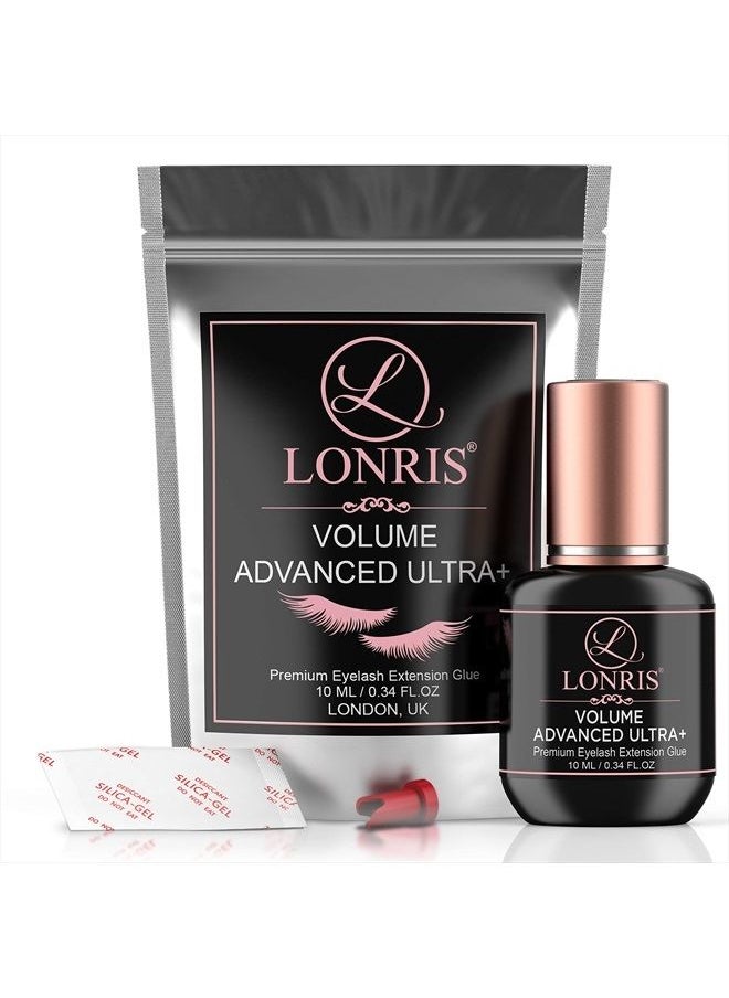 LONRIS - 7-8 Weeks Retention/Eyelash Extension Glue Volume Advanced Ultra+ LONRIS Lash 10 ml/1-2 Sec Drying time/Maximum Bonding/Semi-Permanent Extensions Supplies/Professional Use Only Black Adhesive - Image 1