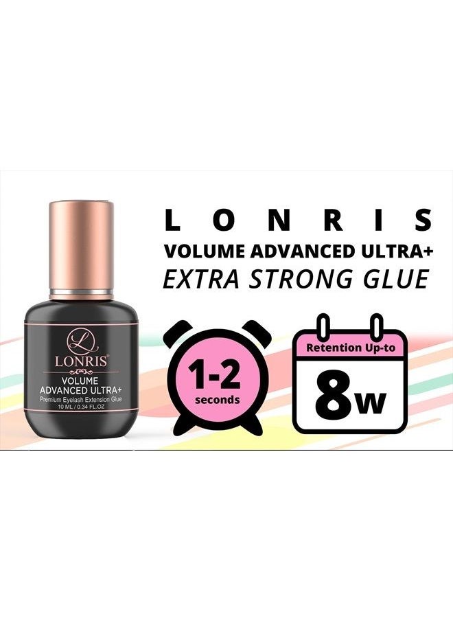 LONRIS - 7-8 Weeks Retention/Eyelash Extension Glue Volume Advanced Ultra+ LONRIS Lash 10 ml/1-2 Sec Drying time/Maximum Bonding/Semi-Permanent Extensions Supplies/Professional Use Only Black Adhesive - Image 1