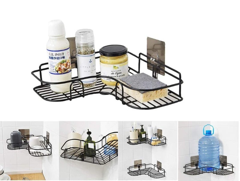 Density Collection Stainless Steel Bathroom Corner Shelf Organizer Storage Hanging Shower Caddy Rack for Bathroom || Self-Adhesive Wall Mounted Corner Shower Caddy for Bathroom and Kitchen - Black - Image 2