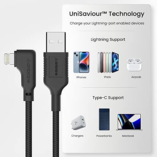Ambrane Lightning Cable, 12W Fast Charging, L Shape for Easy Holding, Fishnet Nylon Braided, 480 Mbps Data Sync Cable for iPhone, iPad, Macbook, iMac, AirPods, 1m (ABLLS-10, Black) - Image 4