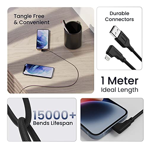 Ambrane Lightning Cable, 12W Fast Charging, L Shape for Easy Holding, Fishnet Nylon Braided, 480 Mbps Data Sync Cable for iPhone, iPad, Macbook, iMac, AirPods, 1m (ABLLS-10, Black) - Image 5