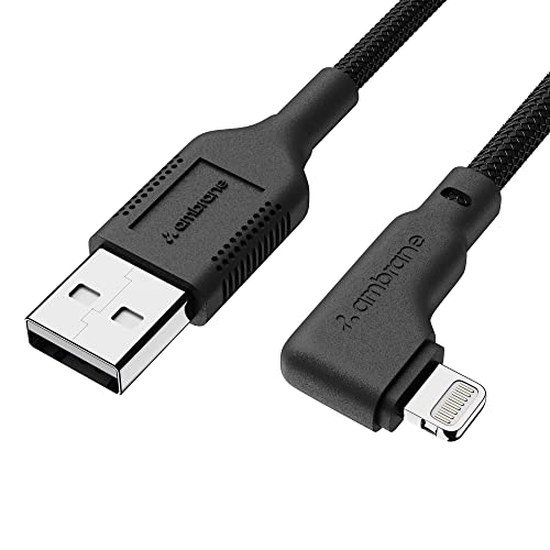 Ambrane Lightning Cable, 12W Fast Charging, L Shape for Easy Holding, Fishnet Nylon Braided, 480 Mbps Data Sync Cable for iPhone, iPad, Macbook, iMac, AirPods, 1m (ABLLS-10, Black) - Image 1