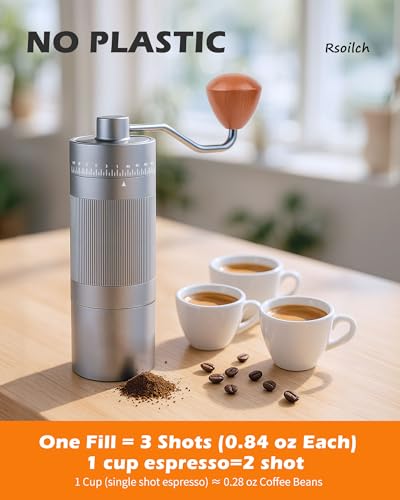 Rsoilch Manual Coffee Grinder with Stainless Steel Burr - 22g Capacity Handheld Mill for Espresso, with 55 Adjustable Settings & Quiet -Extra Fine - Portable Coffee Bean Grinder for Home use - Image 2