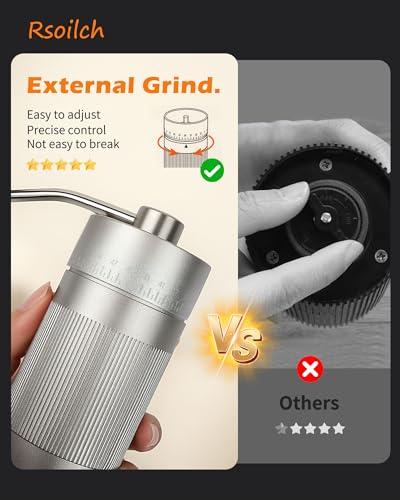 Rsoilch Manual Coffee Grinder with Stainless Steel Burr - 22g Capacity Handheld Mill for Espresso, with 55 Adjustable Settings & Quiet -Extra Fine - Portable Coffee Bean Grinder for Home use - Image 4