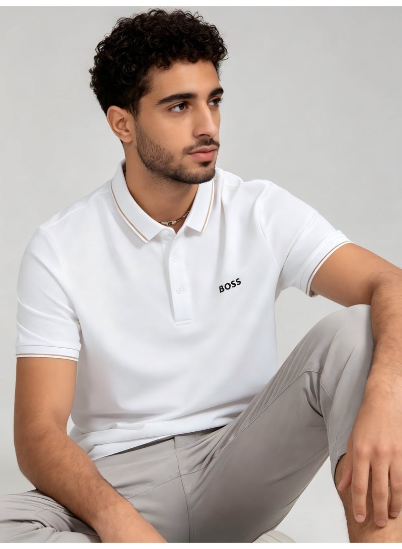 BOSS Men's Casual Loose-Fit Short Sleeve Polo Shirt - White - Image 1