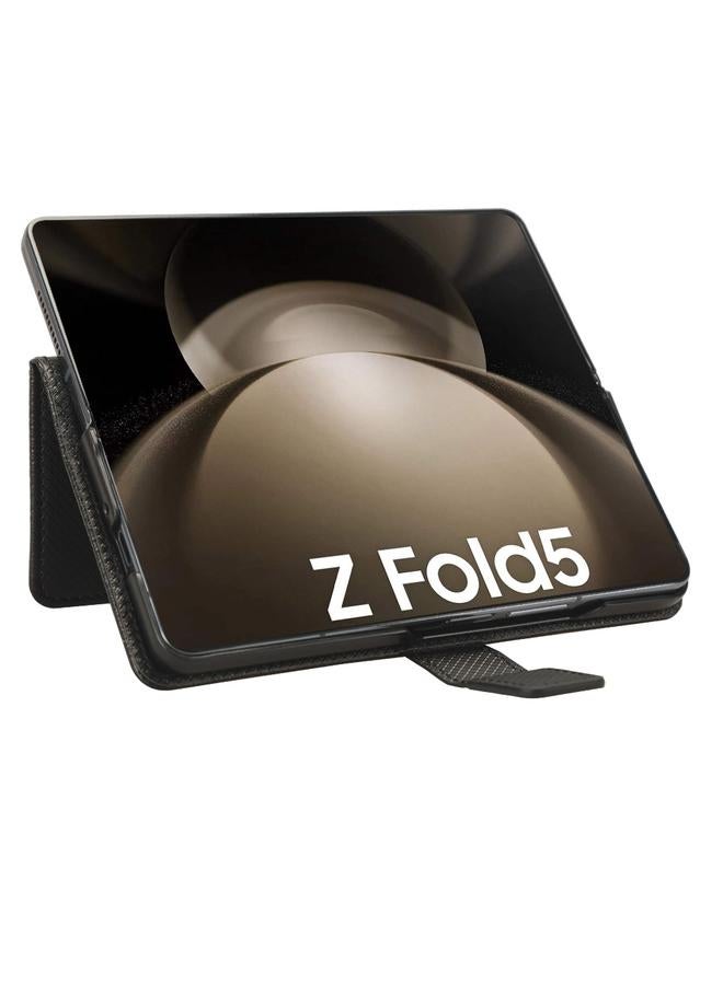 اس-توب جراب لهاتف Samsung Galaxy Fold5 مصنوع من الجلد بتصميم ماسي مع فتحة قلم - Image 5