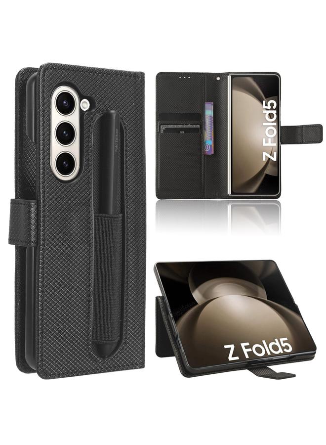 اس-توب جراب لهاتف Samsung Galaxy Fold5 مصنوع من الجلد بتصميم ماسي مع فتحة قلم - Image 1