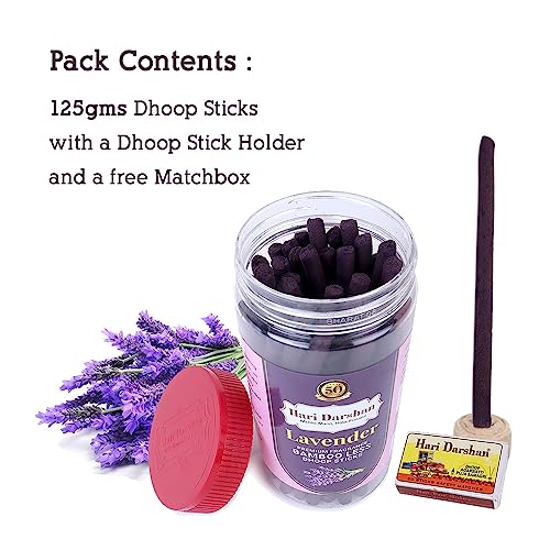 Hari Darshan Lavender Dhoop Sticks | Bambooless Organic Batti with Holder | Natural Long Lasting Fragrance | Ideal for Pooja Meditation Home Aroma Incense | Pack of 3-125g Each - Image 2