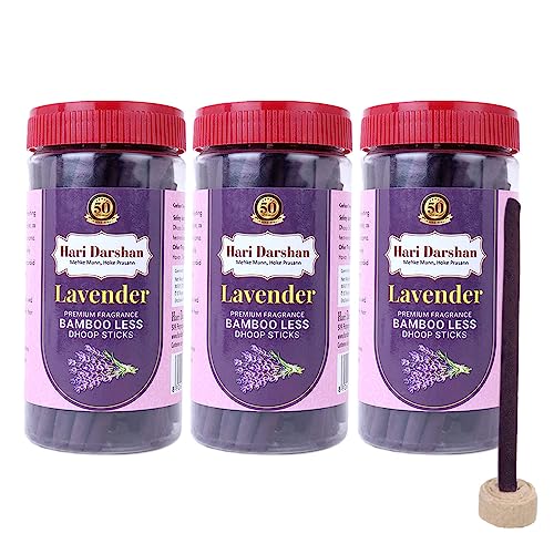 Hari Darshan Lavender Dhoop Sticks | Bambooless Organic Batti with Holder | Natural Long Lasting Fragrance | Ideal for Pooja Meditation Home Aroma Incense | Pack of 3-125g Each - Image 1