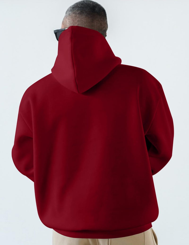 JMIERR Fall Sweatshirts for Mens Comfy Simple Plain Drawstring Hoodies Collar Fleece Long Sleeve with Pockets Hooded Pullovers Casual Loose Fit Shirts Cotton Sweater Fiery Red - Image 2