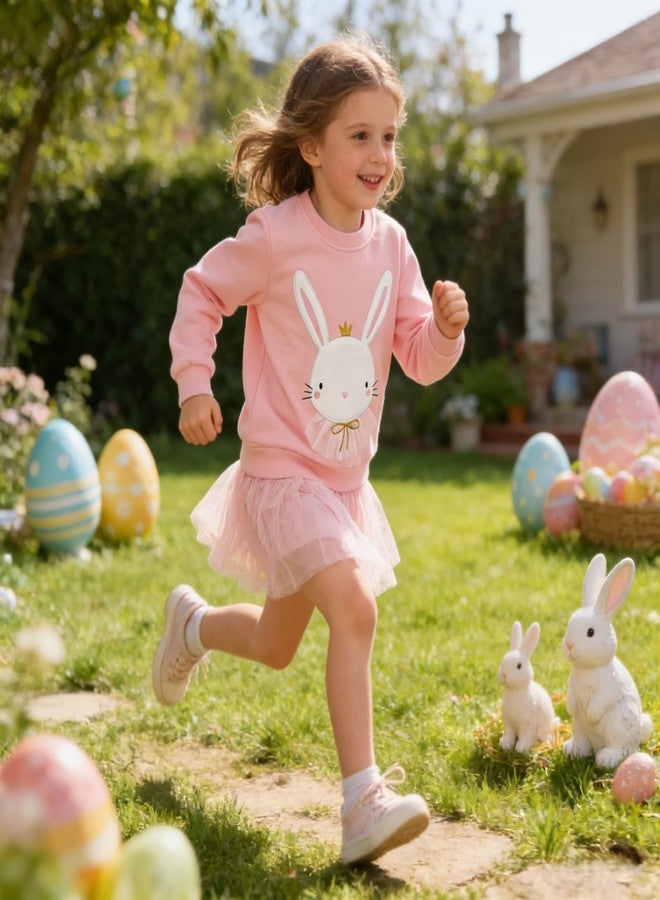 NUBEEHOHO Girls Easter Sweatshirts Toddler Bunny Sweater for Girls Spring Long Sleeve Crewneck Pullover Tops Kids Easter Rabbit Cotton Clothes 5T - Image 3