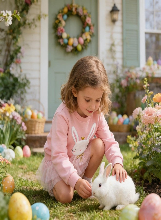 NUBEEHOHO Girls Easter Sweatshirts Toddler Bunny Sweater for Girls Spring Long Sleeve Crewneck Pullover Tops Kids Easter Rabbit Cotton Clothes 5T - Image 4