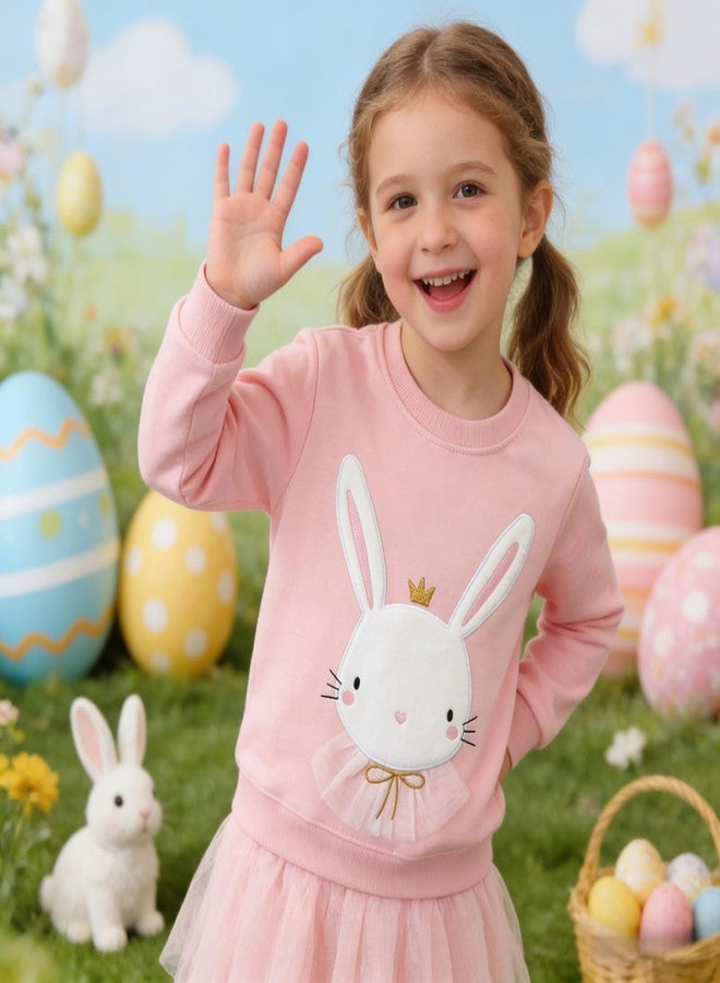 NUBEEHOHO Girls Easter Sweatshirts Toddler Bunny Sweater for Girls Spring Long Sleeve Crewneck Pullover Tops Kids Easter Rabbit Cotton Clothes 5T - Image 2