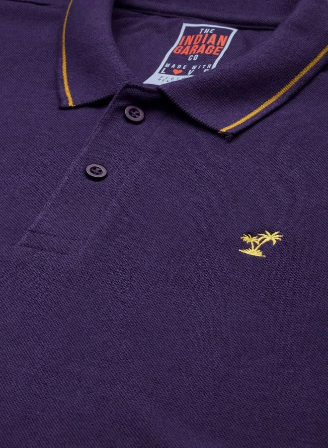The Indian Garage Co Men Slim Fit Solid Polo Collar Tshirt