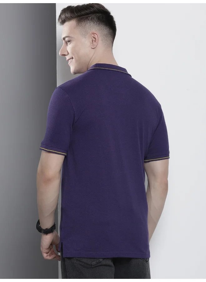 The Indian Garage Co Men Slim Fit Solid Polo Collar Tshirt