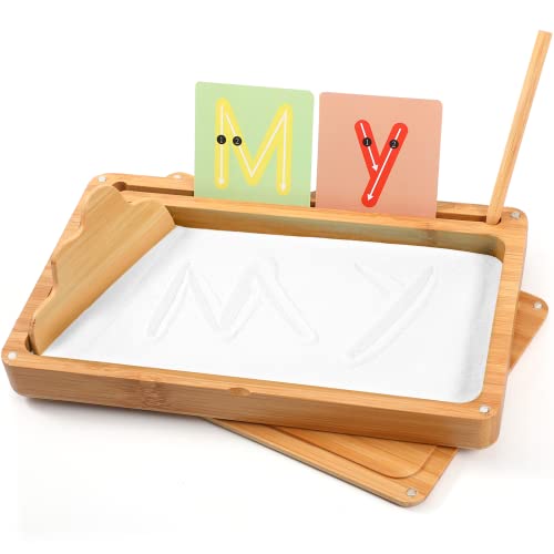 AtMini Sand Tray for Classroom Wooden Montessori Sand Tray with Lid for Kids Writing Letters and Numbers Preschool Classroom Must Haves Kindergarten Learning Tools White - Image 1