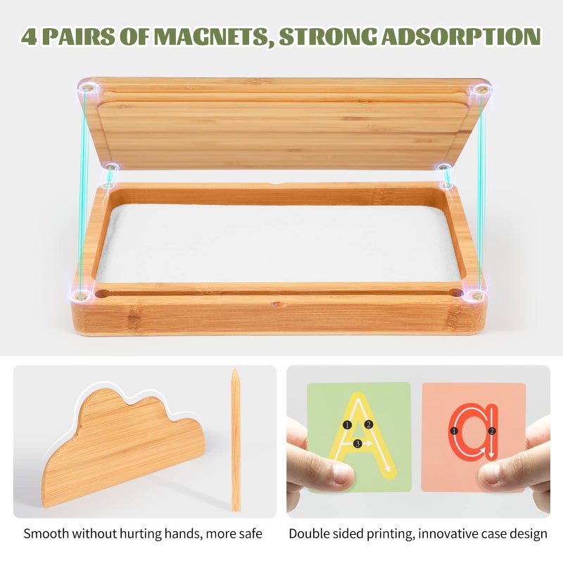 AtMini Sand Tray for Classroom Wooden Montessori Sand Tray with Lid for Kids Writing Letters and Numbers Preschool Classroom Must Haves Kindergarten Learning Tools White - Image 3