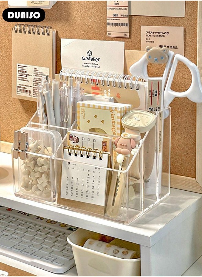 DUNISO Acrylic Desk Organizer, 5 Compartments  Pencil Organizer, Multiple Functional Pen Holder, Desktop Stationery and  Accessories Organizer Caddy for Office School Home & Art Supplies  - Image 5
