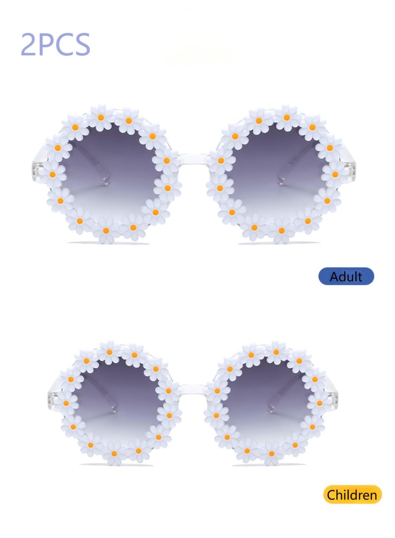 Veil Parent-Child Sun Glasses, Cute Sunflower Sun Glasses, Suitable for Kids Girls Boys and adult UV400 Protection Sun Glasses, Flexible Frames Sun Glasses Fashion Seaside Vacation - White - Image 1