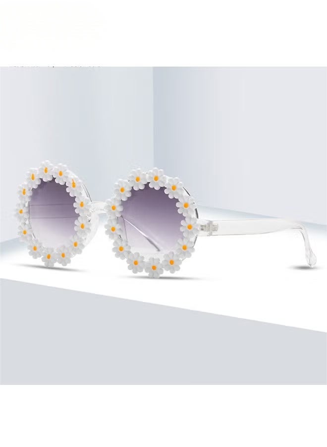 Veil Parent-Child Sun Glasses, Cute Sunflower Sun Glasses, Suitable for Kids Girls Boys and adult UV400 Protection Sun Glasses, Flexible Frames Sun Glasses Fashion Seaside Vacation - White - Image 3