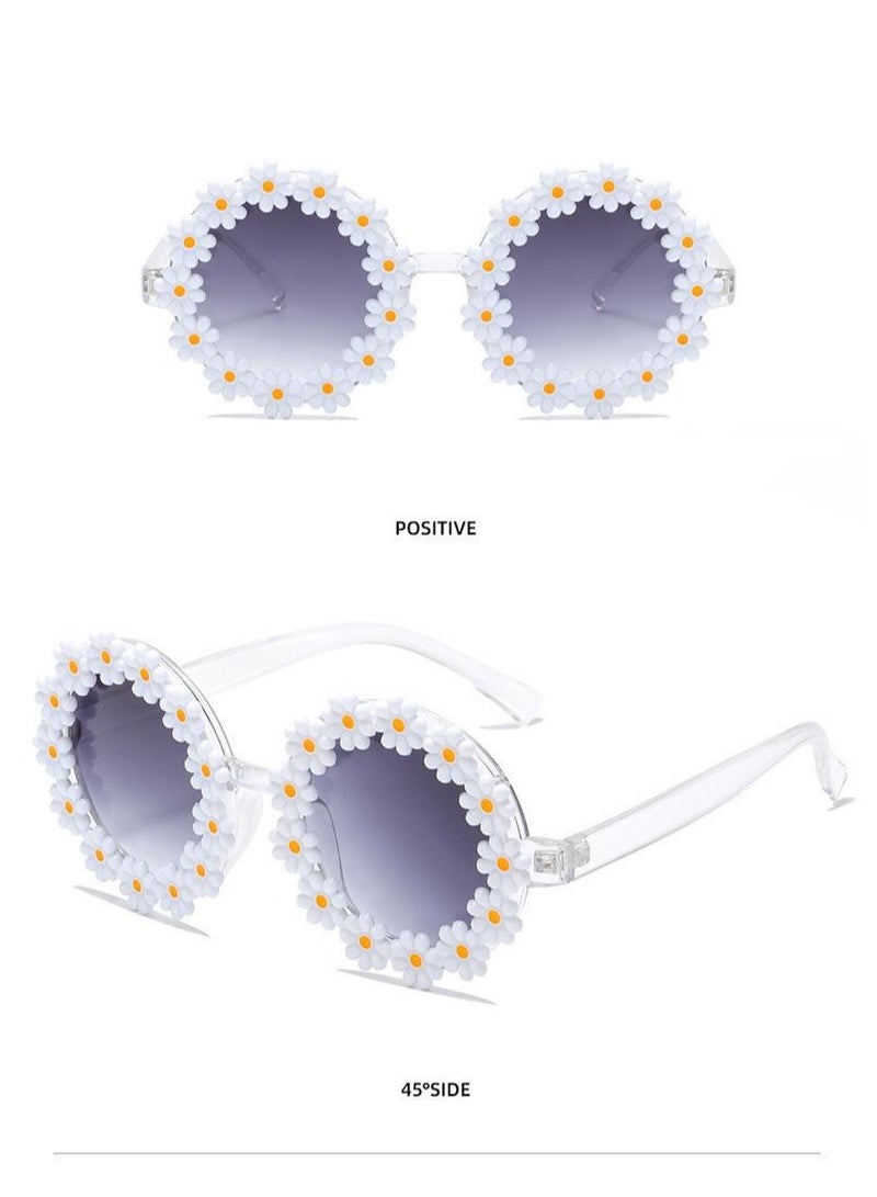 Veil Parent-Child Sun Glasses, Cute Sunflower Sun Glasses, Suitable for Kids Girls Boys and adult UV400 Protection Sun Glasses, Flexible Frames Sun Glasses Fashion Seaside Vacation - White - Image 5