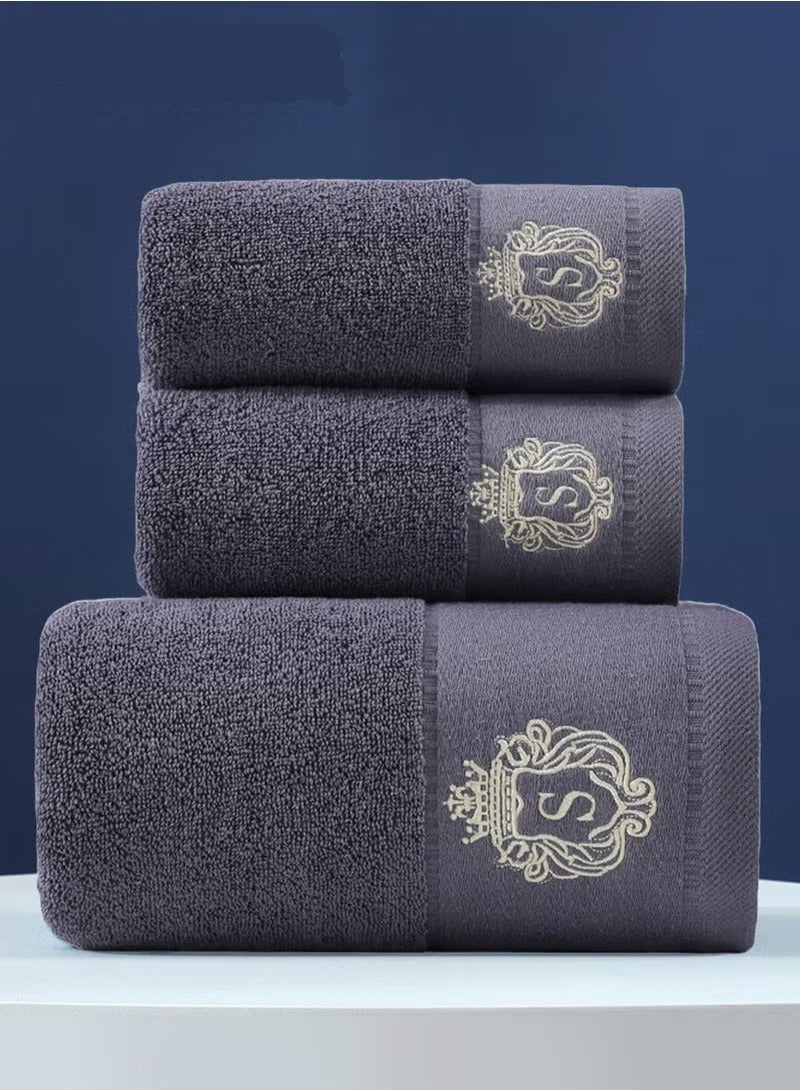 Beauenty 3PCS Cotton Bath Towel Set Fast Absorbent Skin-friendly and Soft Bath Towel*1PCS and 2PCS Towels Grey - Image 1