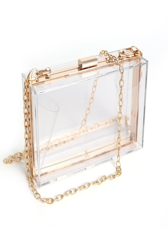 WJCD Clear Acrylic Crossbody Purse - Stadium Approved Box Clutch with Gold Chain, Small Transparent Evening Bag for Women (Gold) - Image 1
