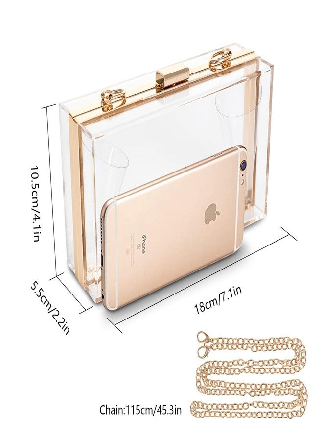 WJCD Clear Acrylic Crossbody Purse - Stadium Approved Box Clutch with Gold Chain, Small Transparent Evening Bag for Women (Gold) - Image 4