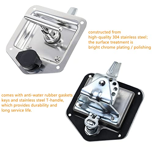 Czsmbt 4Pcs Trailer Door Latch Rv Door Tool Box Lock with Gasket T-Handle Latch with Keys 304 Stainless Steel Highly Polished - Image 2