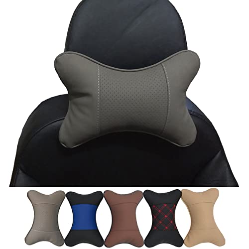 yuhuru Car Neck Pillows Both Side Pu Leather 2pieces Pack Headrest Fit for Most Cars Filled Fiber Universal Car Pillow Grey