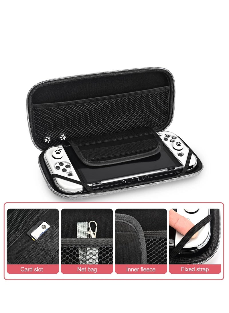 Carrying Case for Nintendo Switch & Switch OLED - Compact Portable Storage Set with Tempered Glass Screen Protector, Crystal Clear Case, Thumb Grip Accessories for Enhanced Gaming Experience - Image 3