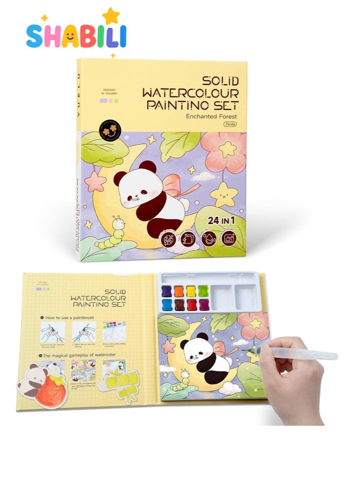 SHABILI Watercolor Painting Book, Paint with Water Coloring Books for Toddlers, Pocket Travel Watercolor Painting Kit, Mess Free Kids Watercolor Painting Activity Set with Brush, Panda Theme Paint Book for Boys & Girls - Image 1
