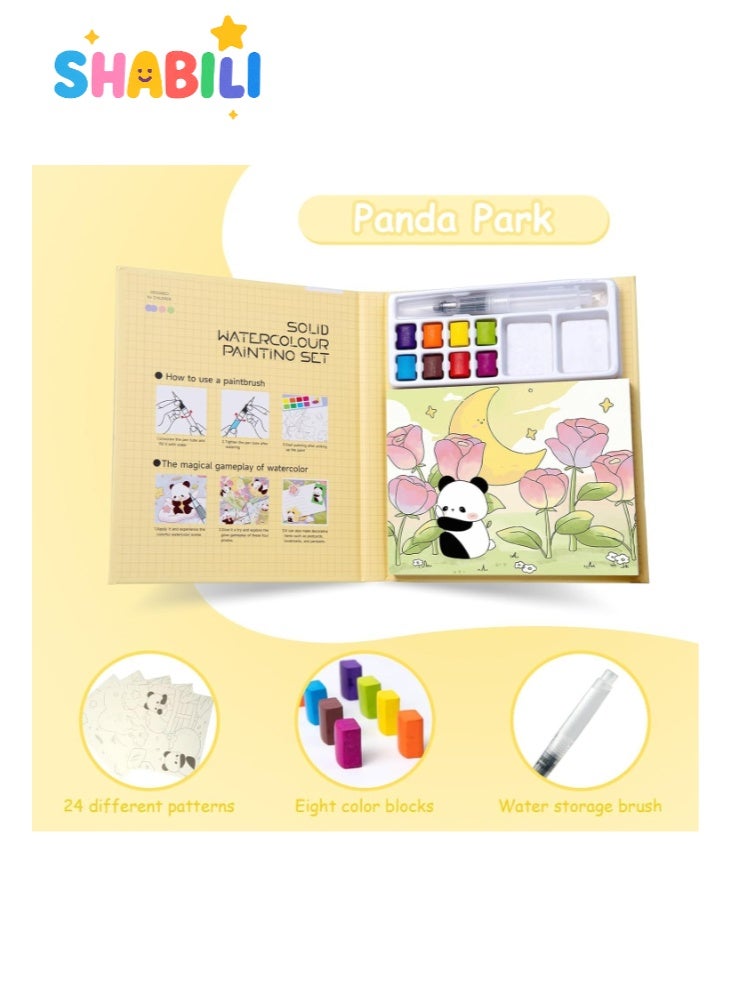 SHABILI Watercolor Painting Book, Paint with Water Coloring Books for Toddlers, Pocket Travel Watercolor Painting Kit, Mess Free Kids Watercolor Painting Activity Set with Brush, Panda Theme Paint Book for Boys & Girls - Image 3