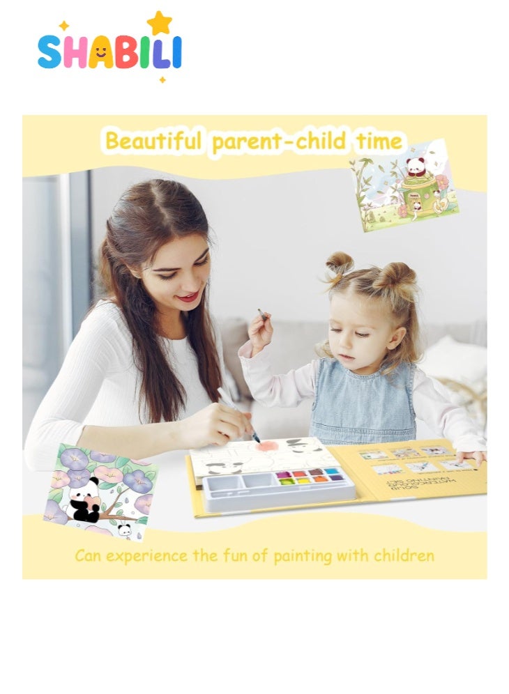 SHABILI Watercolor Painting Book, Paint with Water Coloring Books for Toddlers, Pocket Travel Watercolor Painting Kit, Mess Free Kids Watercolor Painting Activity Set with Brush, Panda Theme Paint Book for Boys & Girls - Image 4
