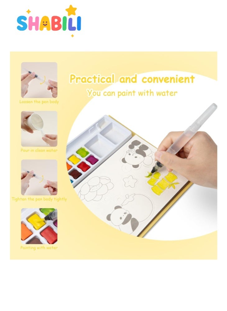 SHABILI Watercolor Painting Book, Paint with Water Coloring Books for Toddlers, Pocket Travel Watercolor Painting Kit, Mess Free Kids Watercolor Painting Activity Set with Brush, Panda Theme Paint Book for Boys & Girls - Image 2