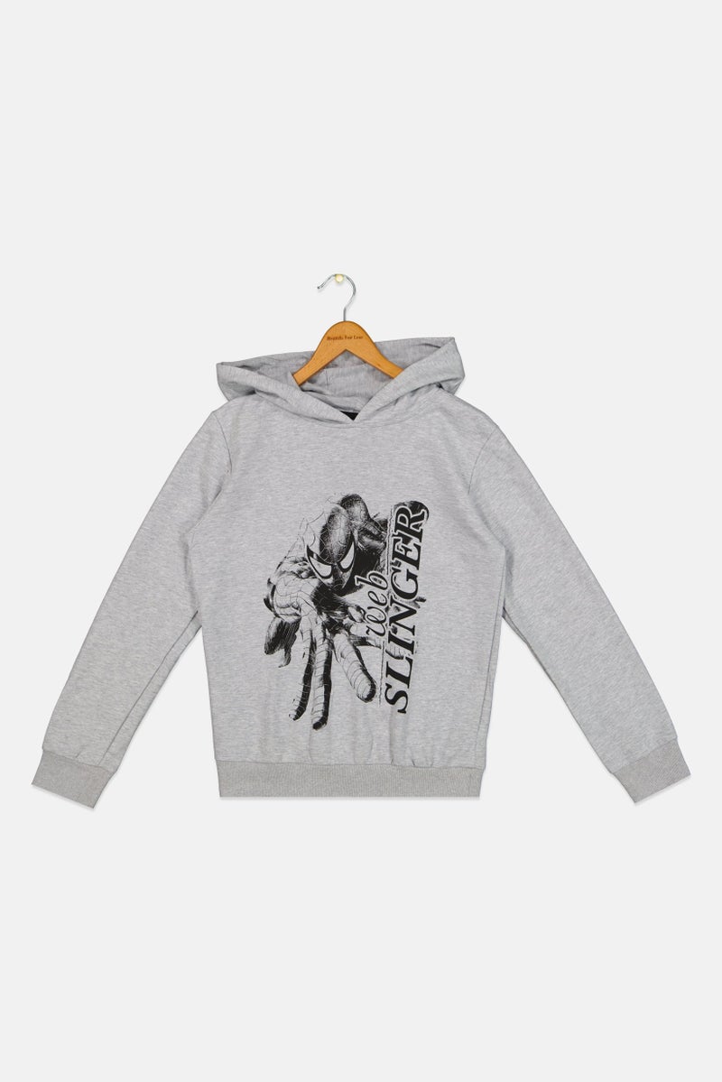 MARVEL Kids Boy  Long Sleeve Graphic Print Hooded Sweatshirt, Grey - Image 2