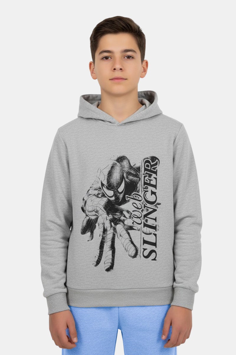 MARVEL Kids Boy  Long Sleeve Graphic Print Hooded Sweatshirt, Grey - Image 1