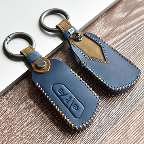 SANRILY 3 Button Blue Key Fob Cover Fit for Volkswagen vw golf 8 2020 Skoda Octavia Seat Leon MK 4 Full Coverage Leather Key Case with Keychains-Keyless - Image 3