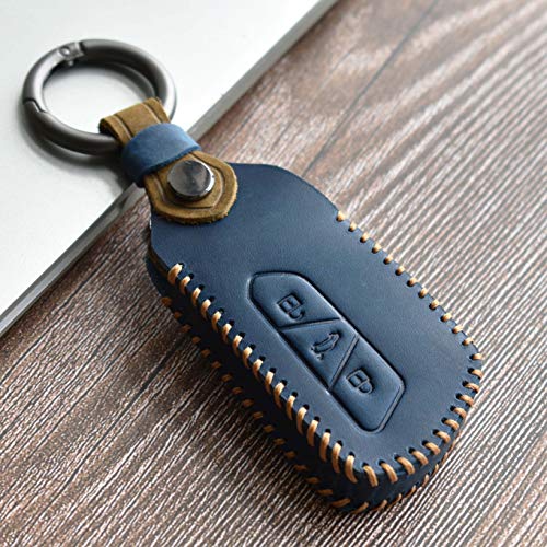 SANRILY 3 Button Blue Key Fob Cover Fit for Volkswagen vw golf 8 2020 Skoda Octavia Seat Leon MK 4 Full Coverage Leather Key Case with Keychains-Keyless - Image 1
