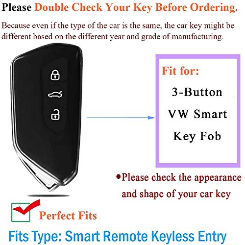 SANRILY 3 Button Blue Key Fob Cover Fit for Volkswagen vw golf 8 2020 Skoda Octavia Seat Leon MK 4 Full Coverage Leather Key Case with Keychains-Keyless - Image 2
