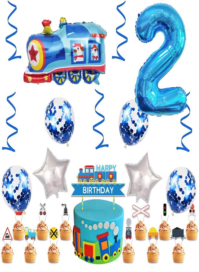 Weenkeey 2nd Birthday Train Balloons - Giant Aluminum Foil Balloon Number 2 Mylar for Railroad Party - Blue - Image 4