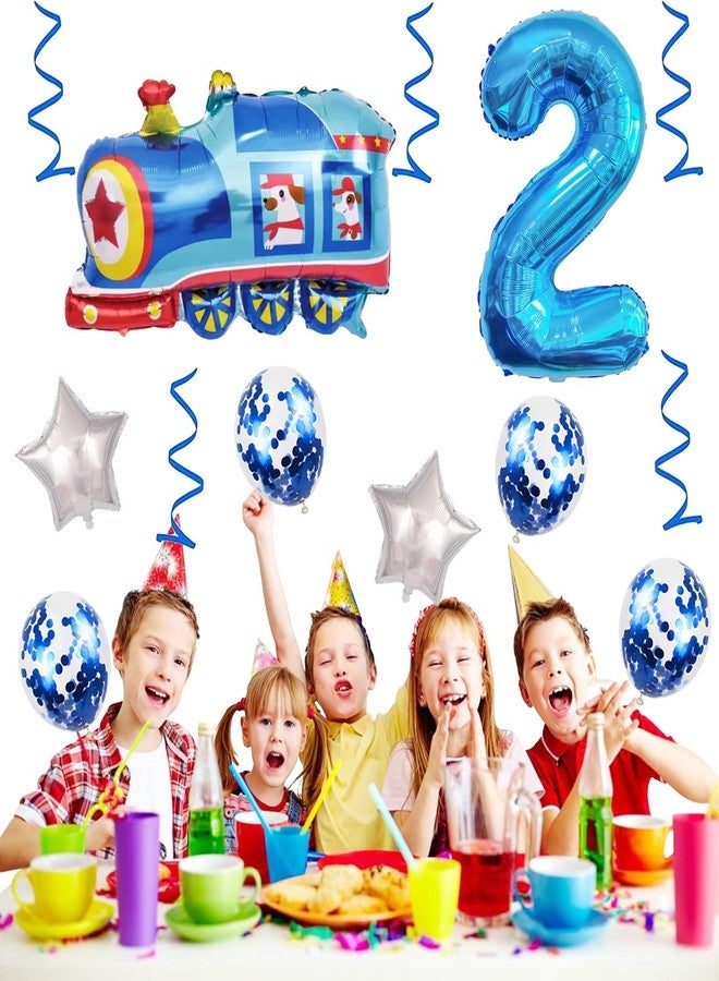 Weenkeey 2nd Birthday Train Balloons - Giant Aluminum Foil Balloon Number 2 Mylar for Railroad Party - Blue - Image 3