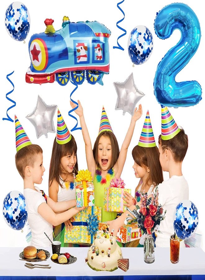 Weenkeey 2nd Birthday Train Balloons - Giant Aluminum Foil Balloon Number 2 Mylar for Railroad Party - Blue - Image 5