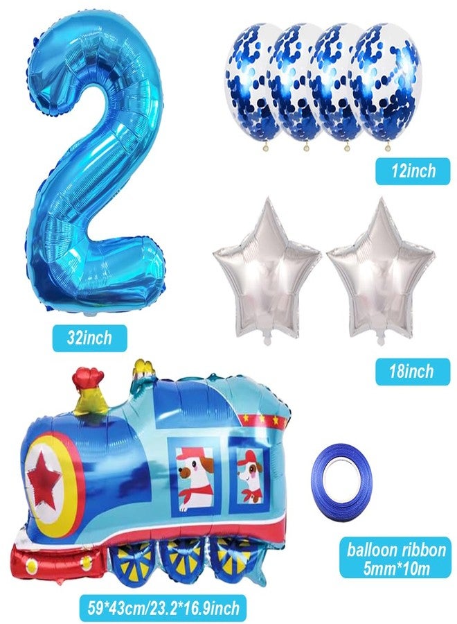 Weenkeey 2nd Birthday Train Balloons - Giant Aluminum Foil Balloon Number 2 Mylar for Railroad Party - Blue - Image 2