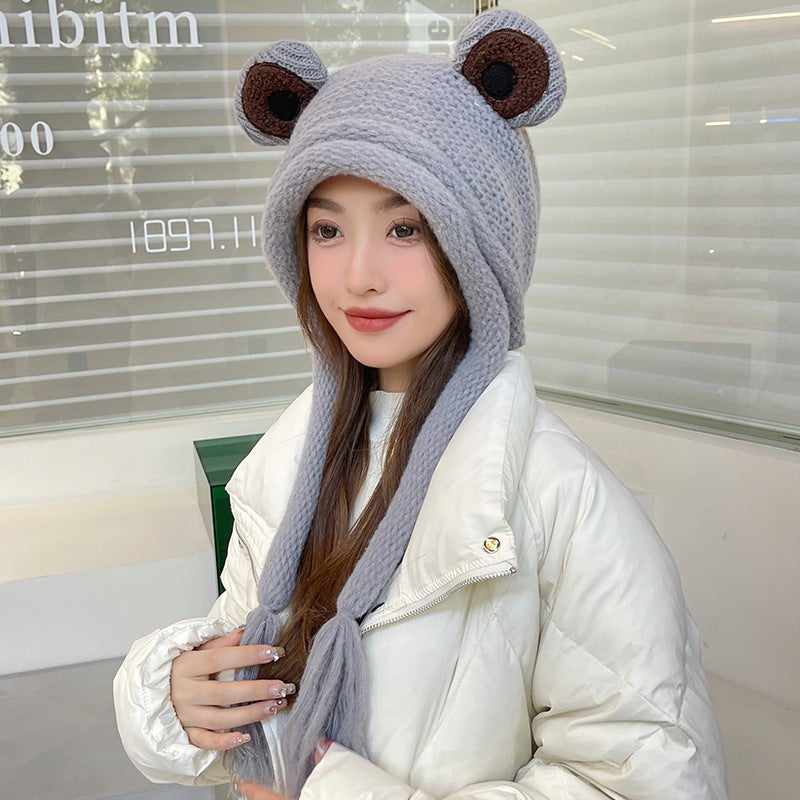 Frog Knitted Beanie Hat for Women, Winter Warm Earflap Hat - Image 3