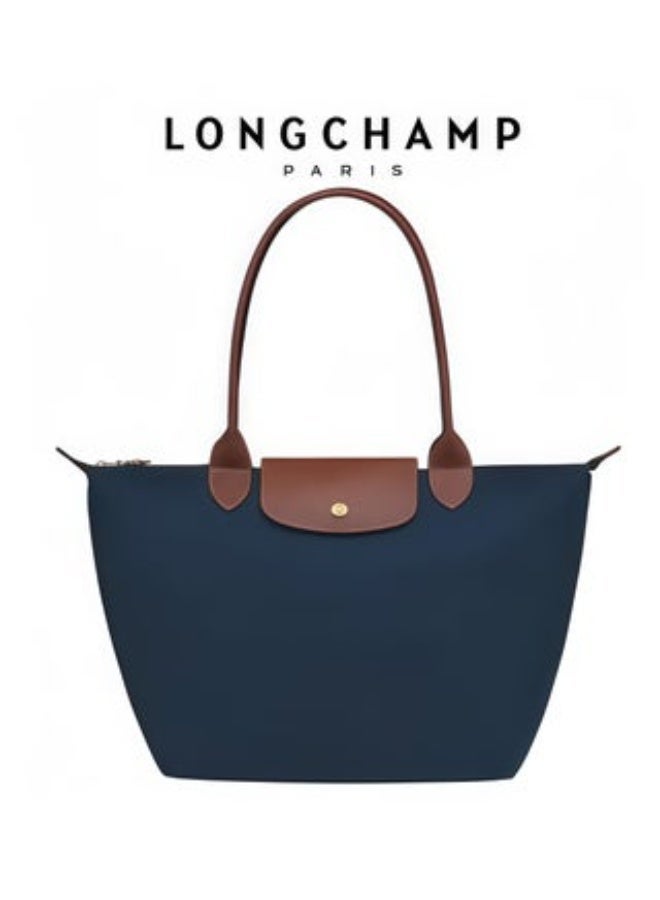 Longchamp Women’s Camera Shoulder Bag | Large Capacity Tote | Recycled Polyamide Canvas | Leather Trim | Zip Closure | 28cm  Large Navy - Image 1