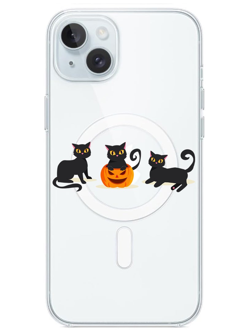 Theodor Magnetic Case for iPhone 15 Plus 6.7-inch Compatible with MagSafe Wireless Charging, Shockproof Phone Bumper Cover Cats Pumpkin Halloween2-01 - Image 1