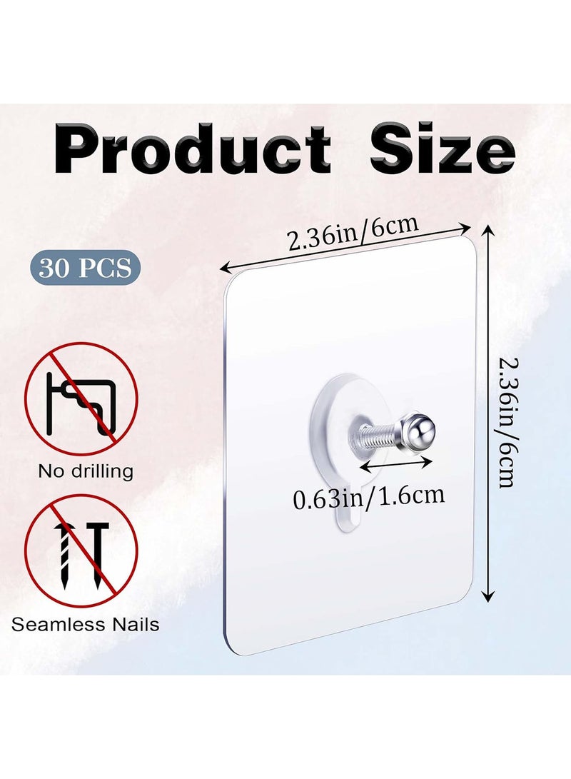 30 Piceces Wall Hooks for Hanging,Screw Free Sticker for Mount Wall Shelf, 2 in 1 Adhesive Hooks Heavy Duty, Waterproof Rustproof and Oilproof for Kitchen, Bathroom, Home, Office - Image 2